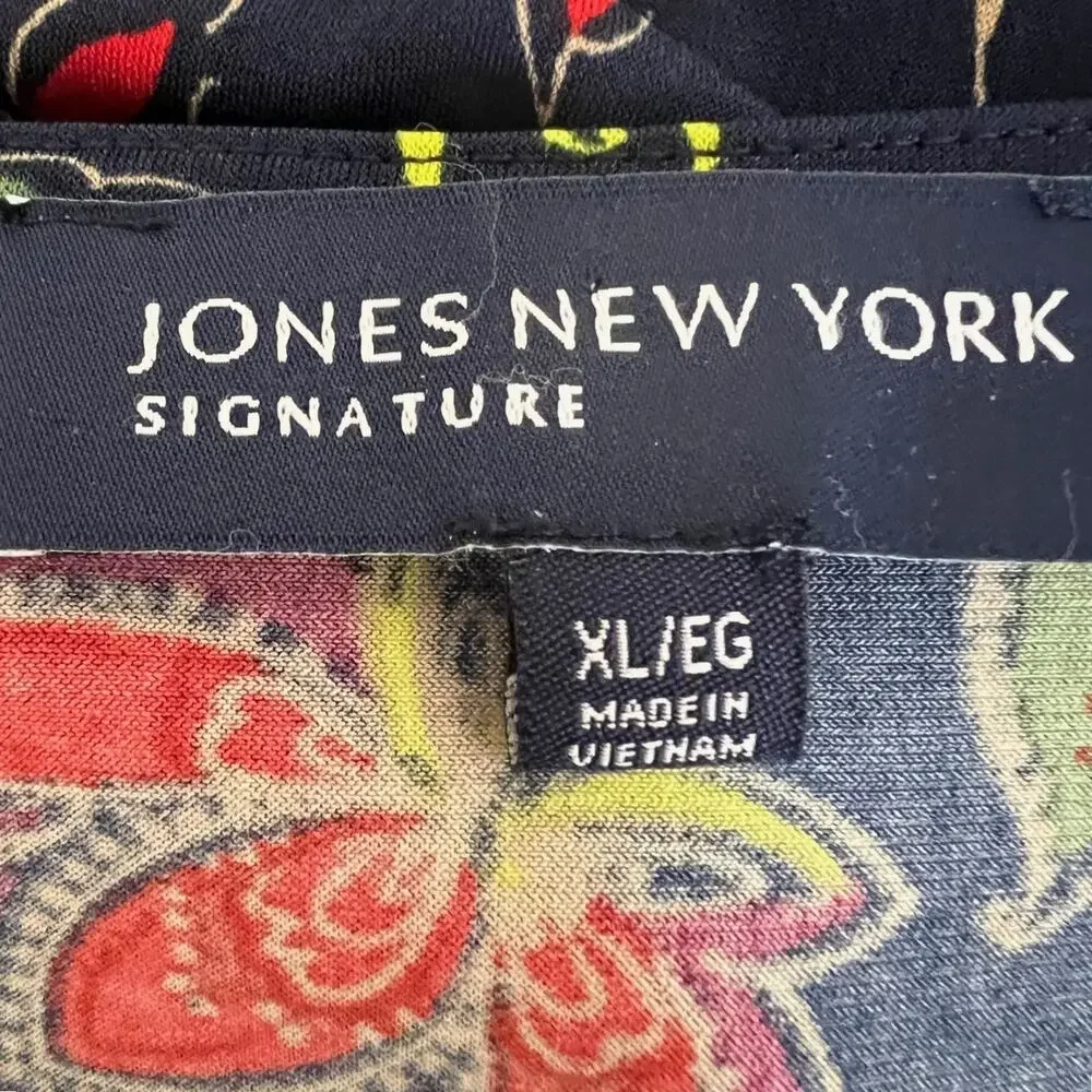Jones New York Signature Faux Wrap Dress XL Navy Paisley Short Sleeve